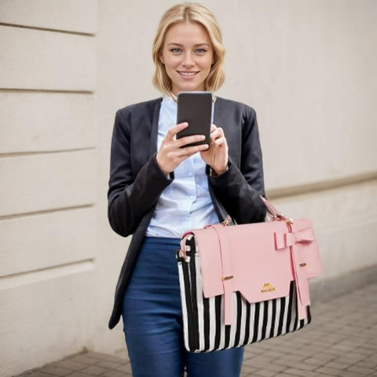Matein 15.6" Laptop Tote Bag, Pink Faux Leather photo 8