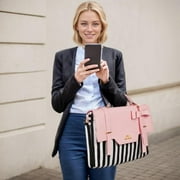 Matein Laptop Tote Bag, 15.6 inch PU Leather Crossbody Shoulder Handbag for Women, Pink