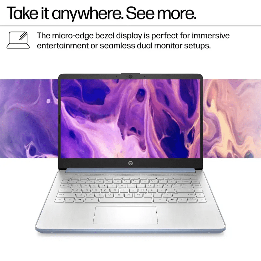 HP Laptop for Student and Business, 14" HD, Intel N150, 4GB RAM, 192GB Storage(128GB UFS +64GB MSD), 1-Year Office 365, Windows 11 Pro, Fast Charge,Blue