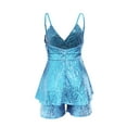 thumbnail image 4 of CheerKidz Women's Sequin V-Neck Party Romper, Elegant Holiday Jumpsuit with High Waist,Solid Color Glam Outfit(Light Blue,L), 4 of 5