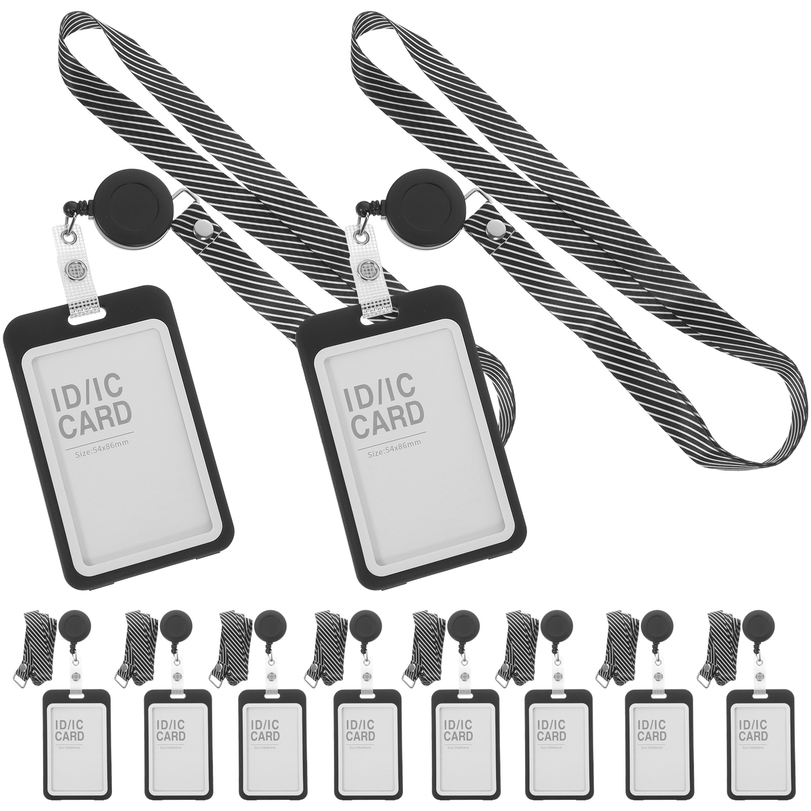 WHAMVOX  10 Sets Transparent Cards Covers Badge Holder Lanyard with Key Black