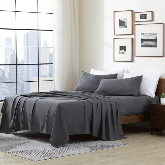 shiyou-Essentials Ultra Soft Hypoallergenic Wrinkle Resistant Double Brushed Microfiber Bedding Sheet Set, Grey, Twin XL
