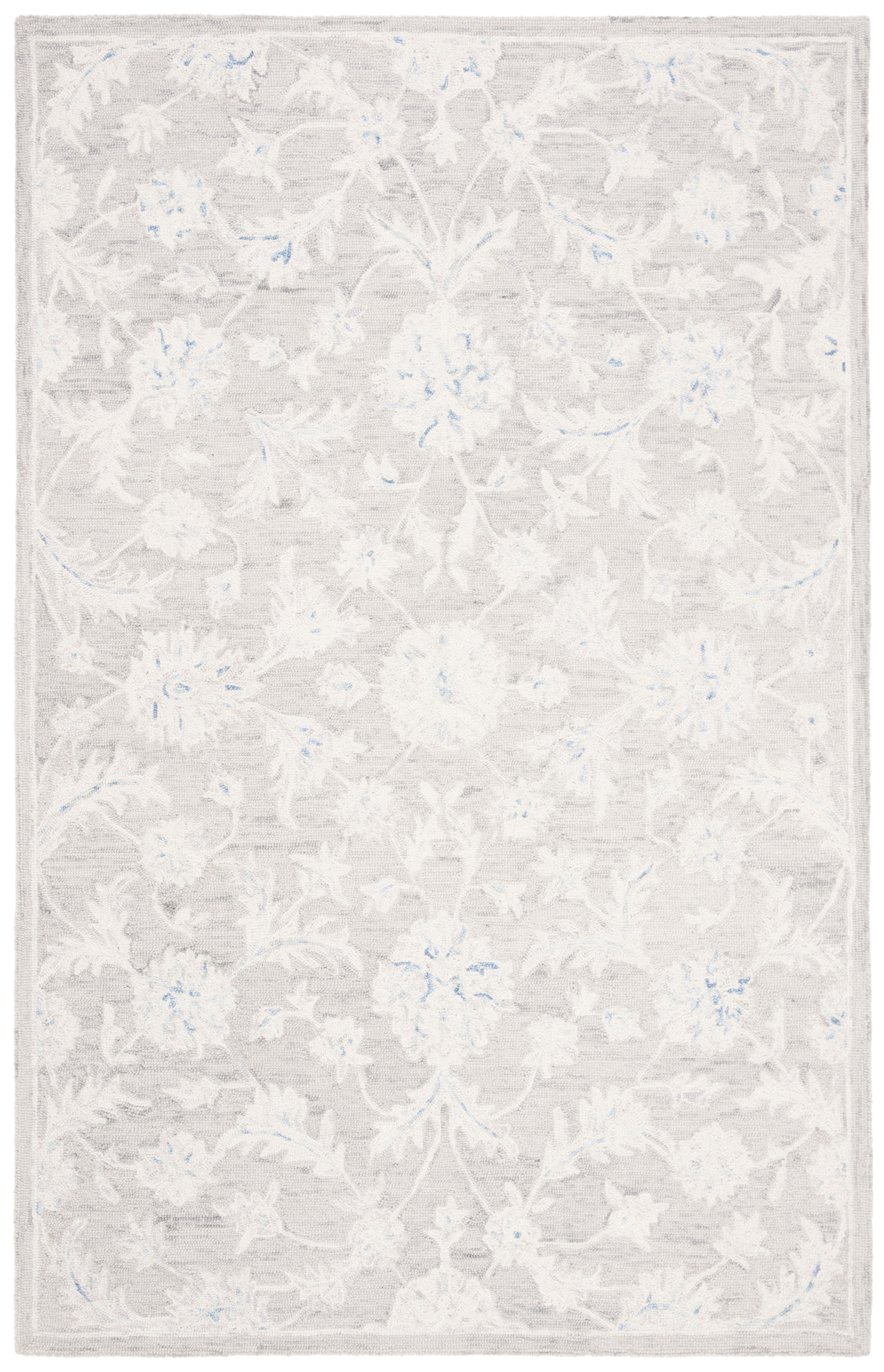 SAFAVIEH Micro-Loop Carl Floral Overdyed Wool Area Rug, Grey/Ivory, 5' x 8'