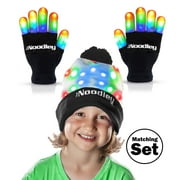 The Noodley LED Gloves & Hat Set Light-up Toys for Boys & Girls Cool Gifts for Halloween, Christmas, Kids & Teens (Black Small)