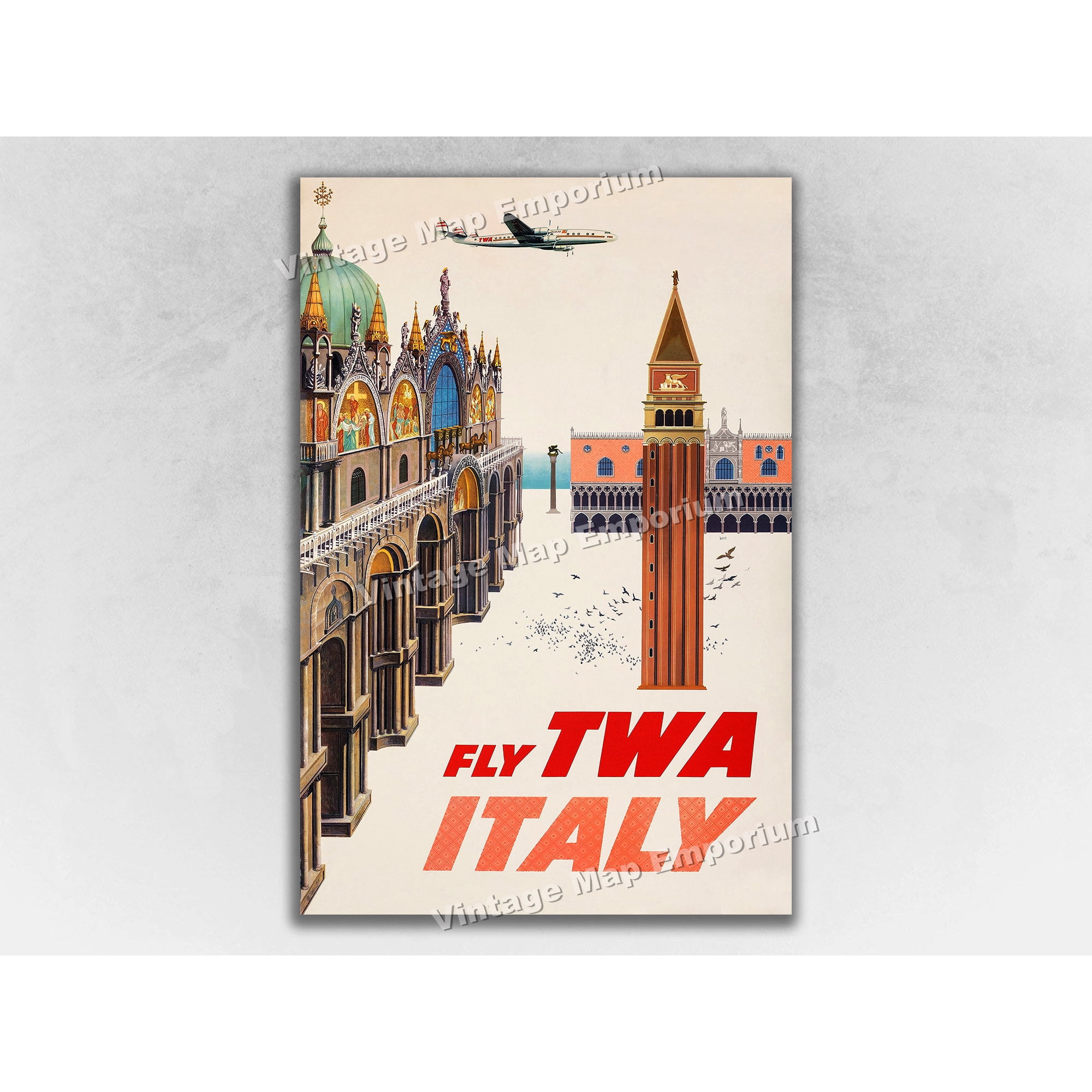 1960S Twa Fly To Italy Vintage Style Travel Poster, Poster Only