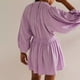thumbnail image 5 of Vestido de manga farol básico corto hombro caído traje diario para mujer Ygjytge Púrpura T L para Mujer, 5 of 5