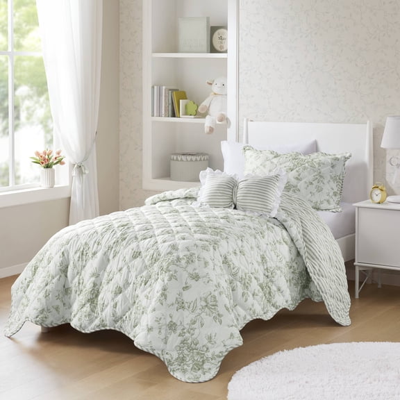 3 Piece Twin/Twin XL Quilt Set with Decorative Pillow, Green - Bedding Sets