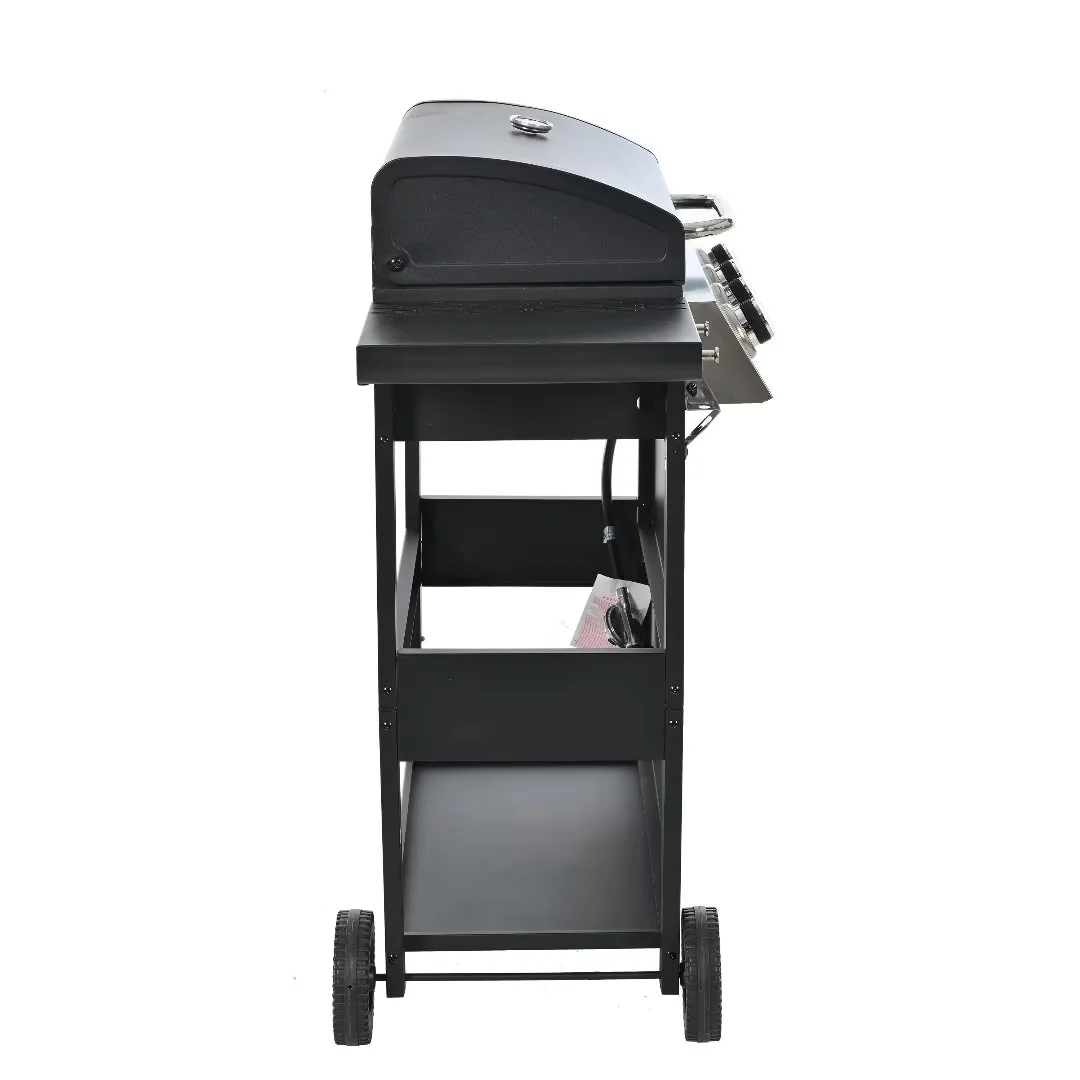 Leuco 4-Burner Propane Gas BBQ Grill with Side Burner & Porcelain-Enameled Cast Iron Grates, 34,000 BTU Output Stainless Steel Grill for Outdoor Cooking Kitchen and Patio Backyard Barbecue