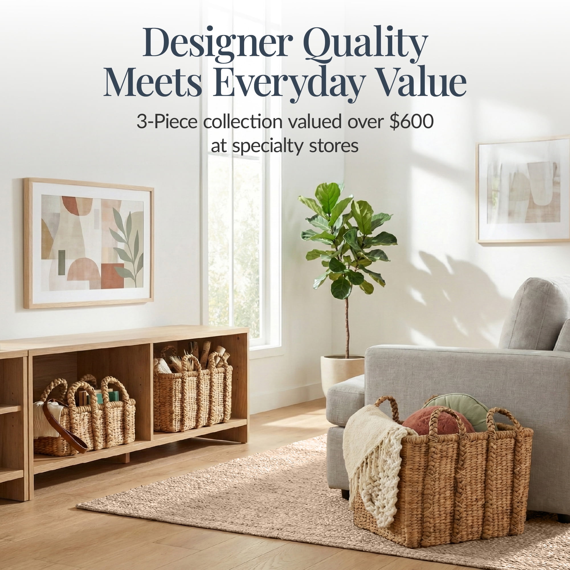 Best Choice Products 3Pc Shelf Baskets, Small, Large and XL Chunky Woven Wicker Baskets w/ Braided Handles - Natural