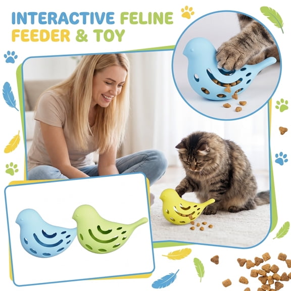 Interactive Cat Puzzle Toy Leaking Feeder, Food Grade Silicone Bird Dispenser for Indoor Cats, Clever Mentally Stimulating Treating Game for Boredom Anxiety Relief, Slow Feeding Station