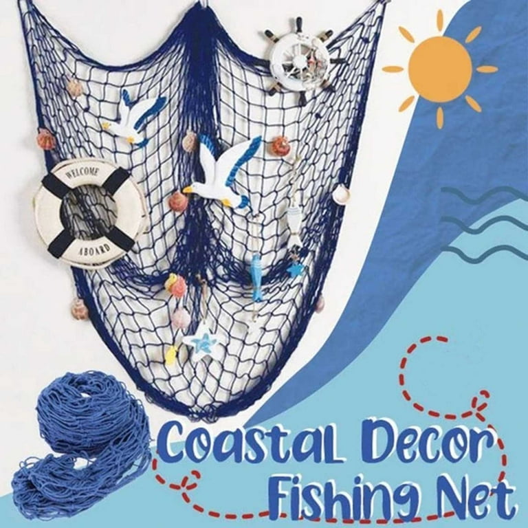 WANYNG ornament Fishing net Nautical Fishing Net Shell Coastal Design  Seaside Wall Hanging Home Party Decoration Cotton Thread Hangs Dark blue