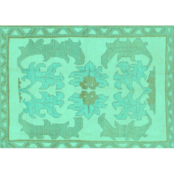 Ahgly Company Machine Washable Indoor Rectangle Abstract Turquoise Blue Modern Area Rugs, 7' x 10'