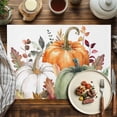 thumbnail image 4 of Thanksgiving Placemats Set of 6 Fall Green Orange Pumpkin Eucalyptus Leaves Heat Insulated Linen Place Mats, Washable Stain-Proof Table Mats for Dining Tables Holiday Decor 13x19inch, 4 of 9