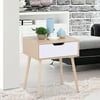 Yaheetech Walnut Bedside Table Solid Wood Legs Nightstand with White Storage Drawer