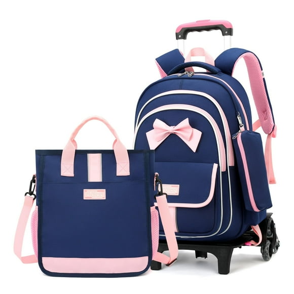 Mochila escolar con ruedas MITOWERMI de nailon Bowknot para niñas