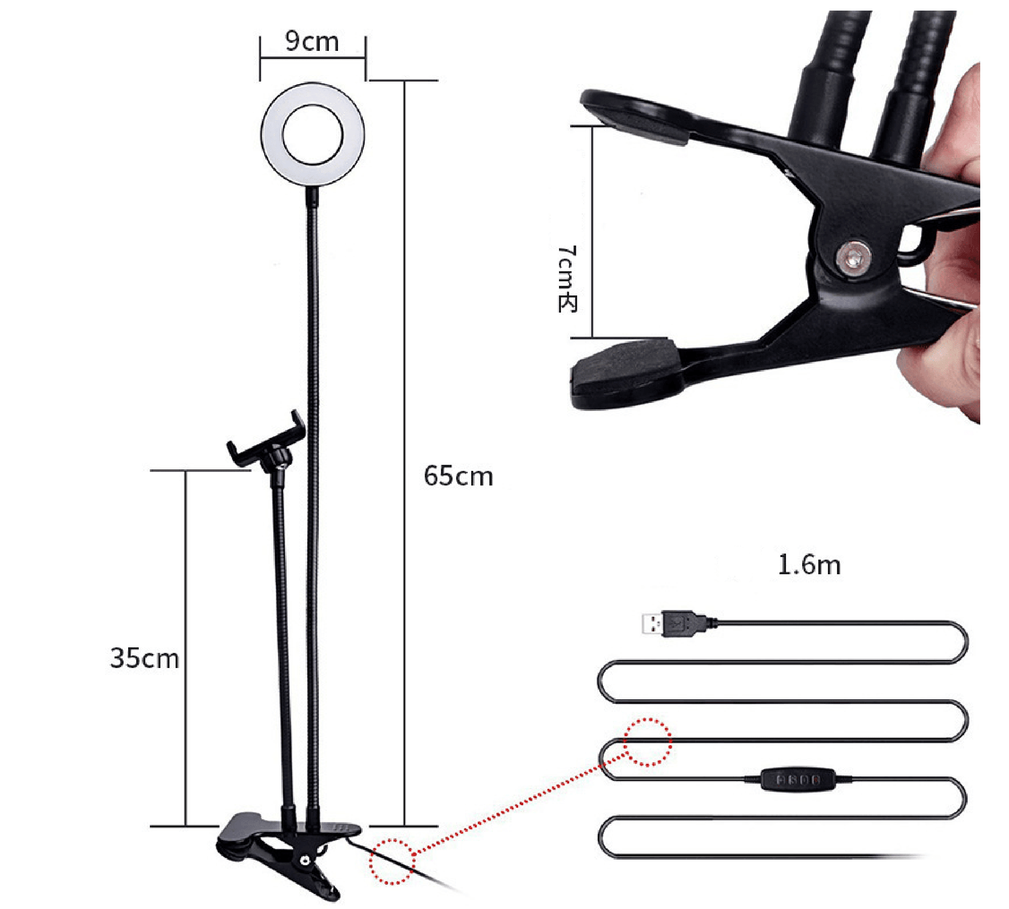 Clamp-On LED Ring Light with Adjustable Stand – Ideal for Streaming, Vlogging & Photography