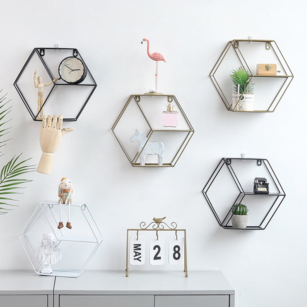 SPRING PARK Wall Shelf Rustic Metal Hexagonal Floating Shelves ...