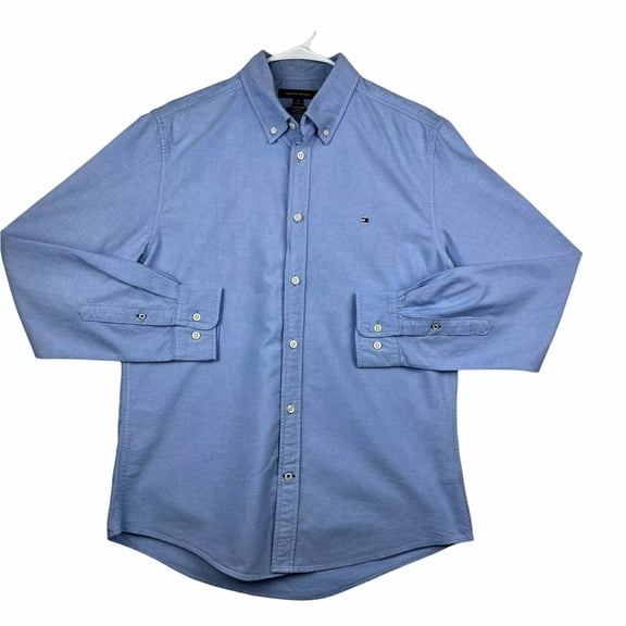 Tommy Hilfiger Mens Button Down Shirt XXL Blue Long Sleev Custom Fit Collared