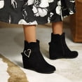 thumbnail image 2 of VBARHMQRT Ladies Fashion Solid Color Suede Belt Buckle Inner Wedge Heel Side Zipper Boots, 2 of 9