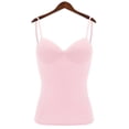 thumbnail image 2 of Miorin Women V Neck Thin Spaghetti Strap Long Tank Tops with Underwire Padded Bra, Soft Support Wireless-lined Bra Undershirt, Solid Slim Fit Modal Layering Cami for Daily Office Inner Wear, Pink M, 2 of 4