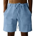 thumbnail image 5 of Nestiefly Men's Linen Shorts Casual Summer Beach Short Pants Breathable Cotton Elastic Waist Drawstring with Pockets Light Blue 2XL, 5 of 6