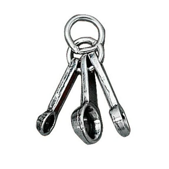 Sterling Silver 7" 4.5mm Charm Bracelet With Attached 3D Kitchen Cooks Three Measuring Spoons Cooking Charm