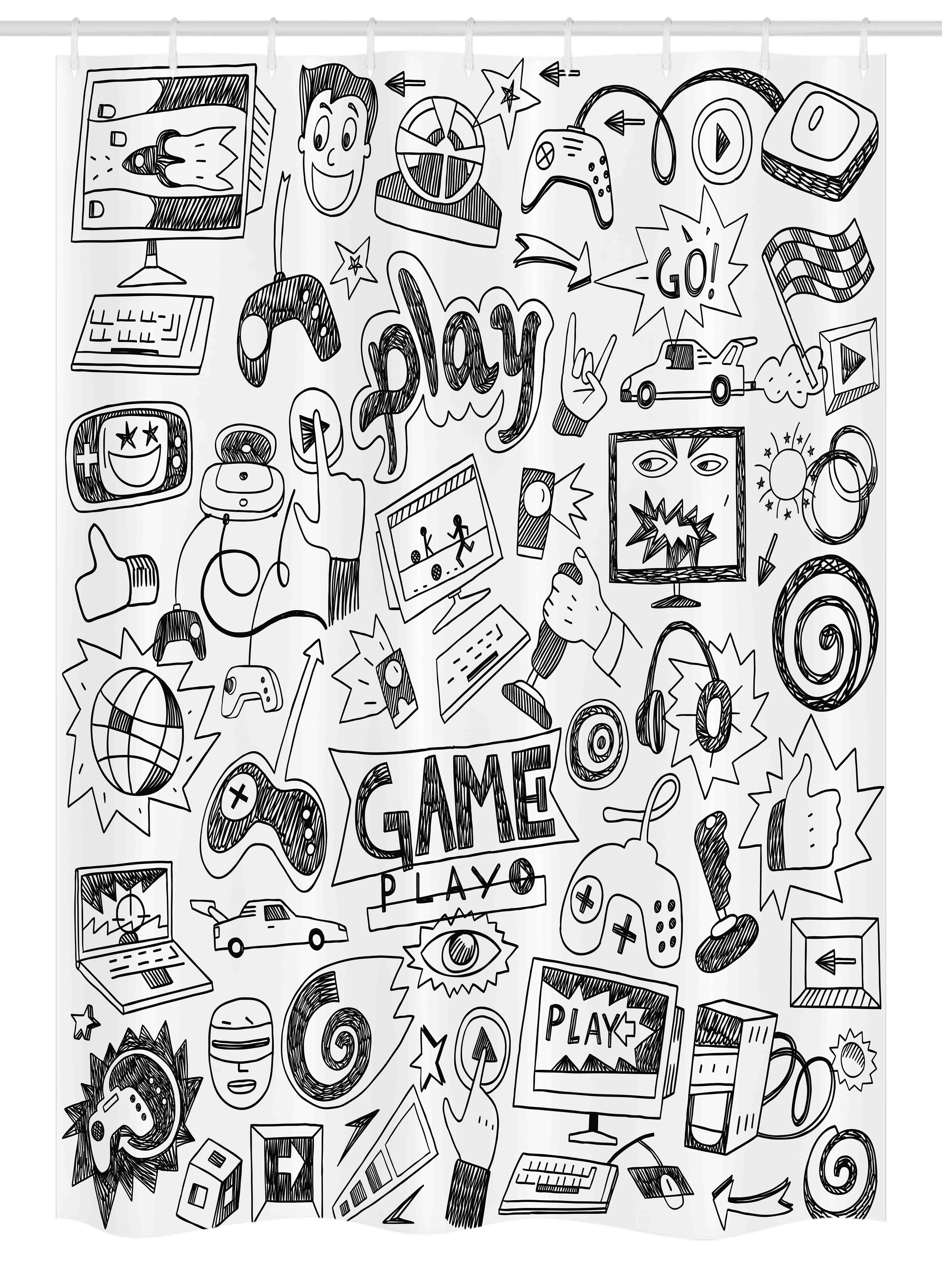 Home Furniture Diy Video Games Shower Curtain Sketch Style