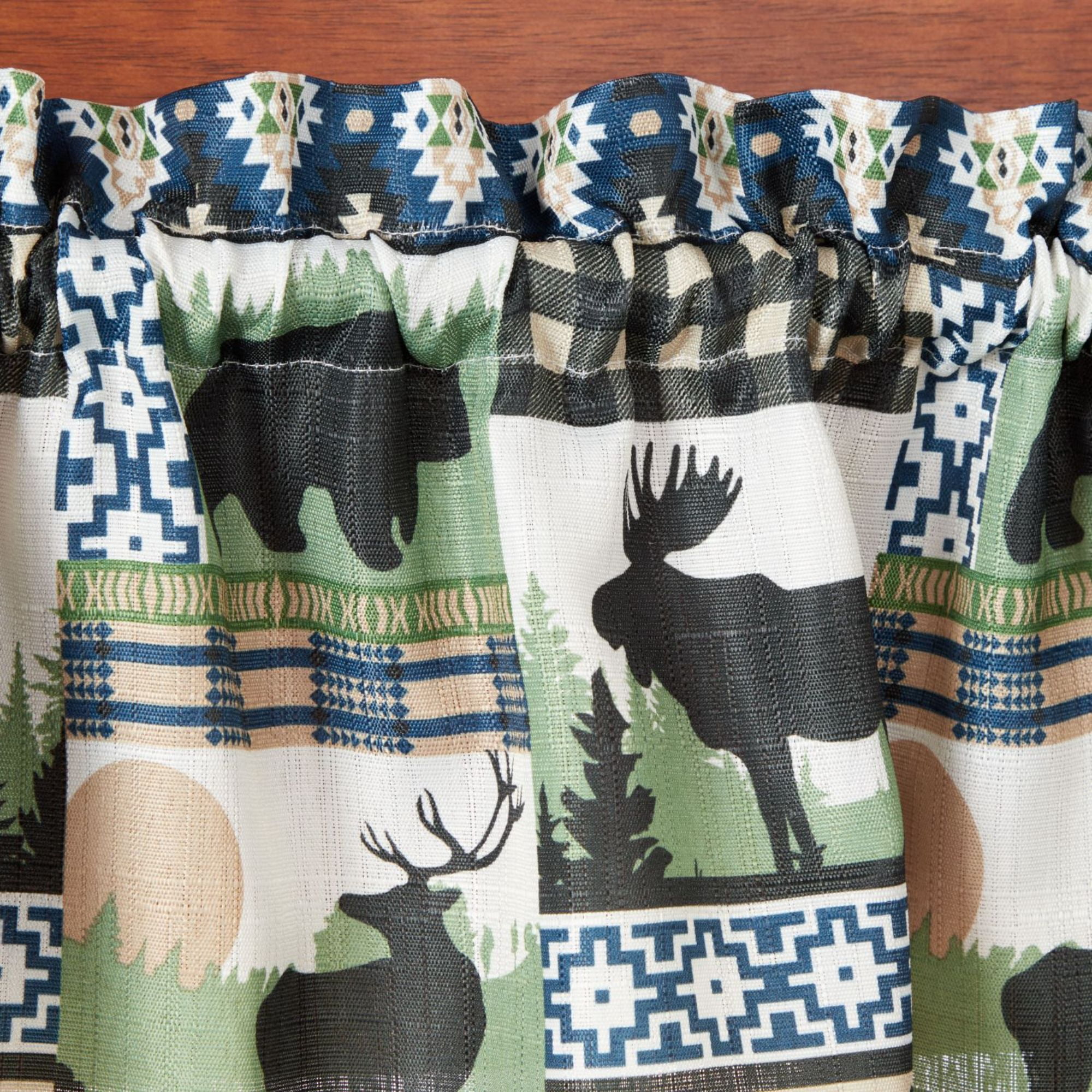 Estate View™ Moose Lodge Light Filtering Rod Pocket Straight 3 Piece Tier Valance and Curtains Set, 54"x36", Green Black