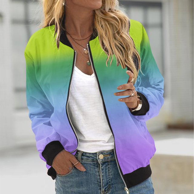 Ichuanyi liquidación de temperamento casual de temperamento femenino collar con chaqueta de bolsillo con cremallera estampada en manga larga abrigo casual ICHUANYI WER2023082207154
