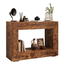 JERFIT 47 inch Rustic Farmhouse Console Table with Storage Shelf, Dark Brown Entryway Sofa Table for Hallway, Living Room, Foyer