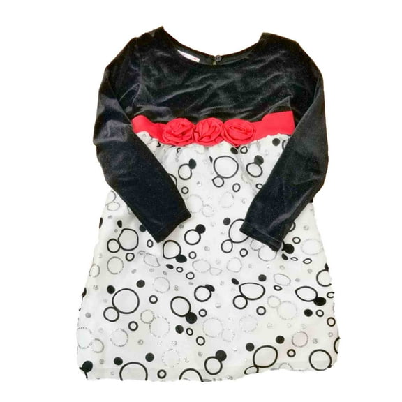 Infant Baby Girls Black Velvet Polka Dot Rose Christmas Holiday Party Dress 4T