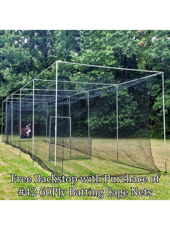 Jones-Sports 10' H X 12' W X 40' L Batting Cage Net #42(60 Ply) with Free Backstop