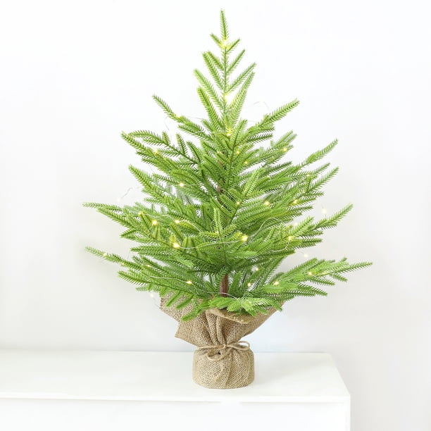 Árbol de Navidad de Escritorio de 24 Pulgadas con Simulación de Pe, Decoración Flocada con Luz, Decoración Interior, Adornos de Regalo Navideños