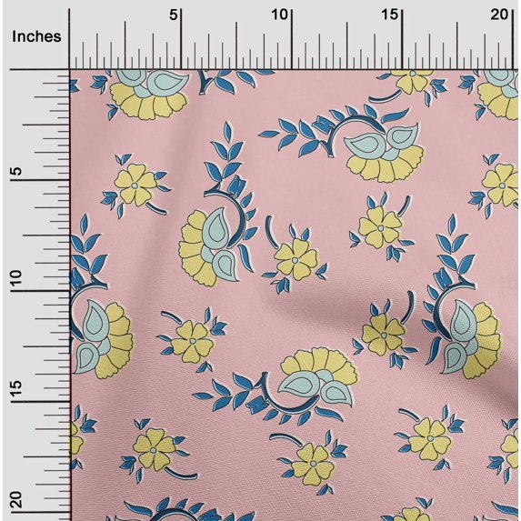 oneOone Viscose Jersey Rose Pink Fabric Leaves & Flower Floral Quilting Supplies Print Sewing Fabric By The Yard 60 Inch Wide