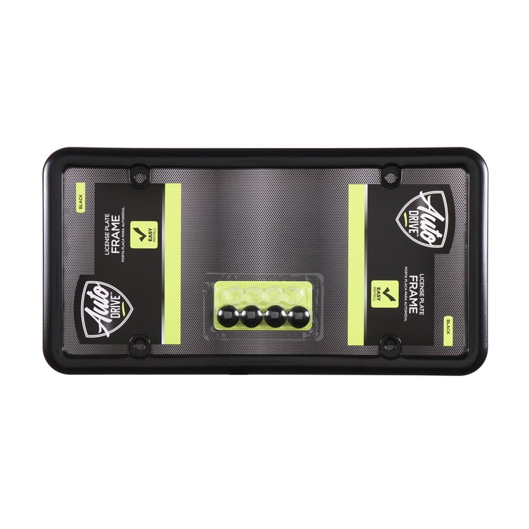 Auto Drive Metal License Plate Frame with Caps, Black photo 3
