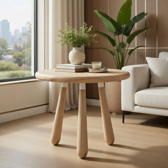 Spaco Natural 18 Inch Outdoor Mahogany Wood Side Table, Round Accent Table with Thickened Board, Natural Wood Finish for Porch, Balcony, Patio & Living Room