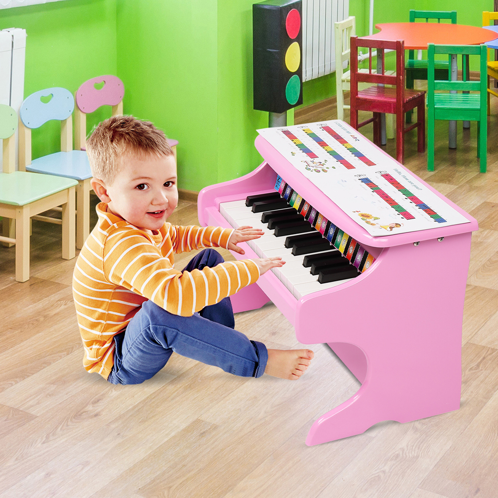 Piano for Toddlers, 25-key Children's Wooden Piano, Electronic Piano Musical Instrument, Pink