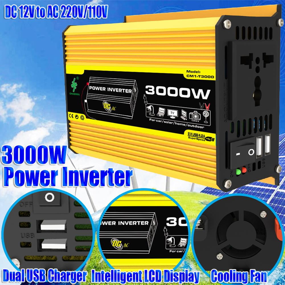 Nuboxa Power Inverter 12V to 220V/110V 3000W Onboard Solar Inverter Power S6 R8D9 A6J7