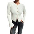 thumbnail image 2 of Suéter de Cuello Redondo Acanalado para Mujer, Camisa de Punto Acampanada de Larga con Botones y Abertura Frontal, Conjunto de Otoño L, 2 of 7