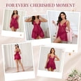 thumbnail image 6 of DAKIMOE Sexy Lingerie for Women Pajamas Set Open Front V Neck Ruffle Sheer Mesh Lace Wireless Babydoll Lingerie Dress with Thong 2 Piece for Valentine's Day, 6 of 10