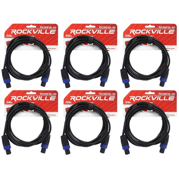 6 Rockville RCSS1610 10' 16 AWG 100% Copper Speakon to Speakon Pro Speaker Cable