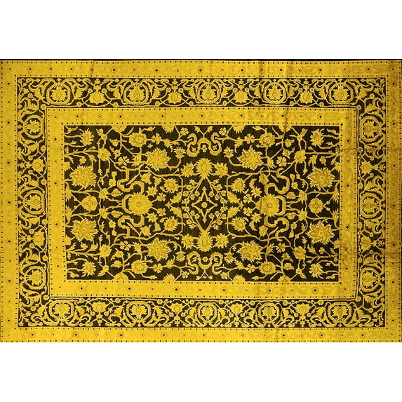 Ahgly Company Indoor Rectangle Oriental Yellow Industrial Area Rugs, 2' x 4'