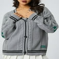 thumbnail image 1 of Femmes Doux Cardigan en Tricot Manches Longues V Cou Étoile Imprimer Bouton Bas Tricot Automne Hiver Pull Rouge M, 1 of 8