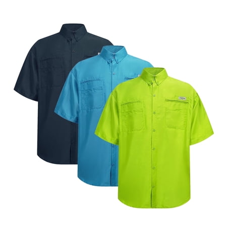ZBORIBER Men s Fishing UPF 50+ Sun Protection Waterproof for Outdoor Travel Short Sleeve Shirts with Pockets 3-Pack Size-S