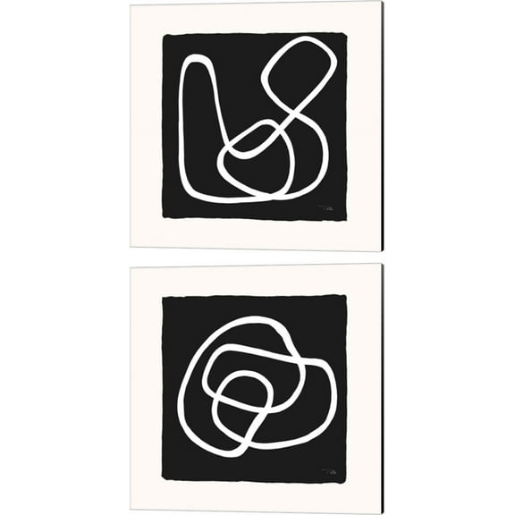 Great Art Now Lines & Curves on black by Pela 2 Piece Canvas Art Set Each 14"W x 14H
