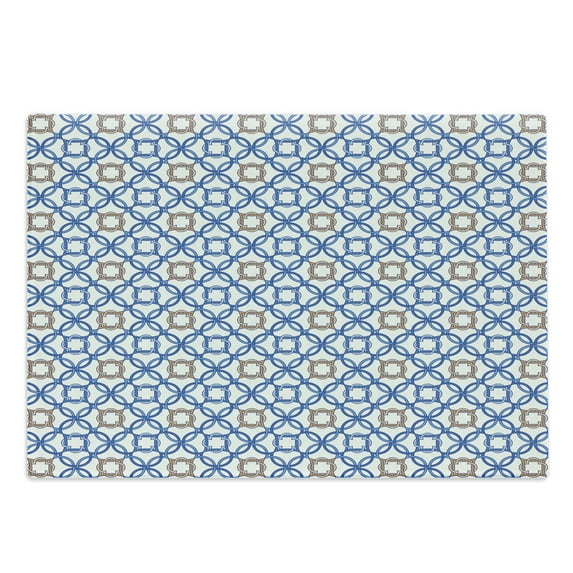 Quatrefoil Cutting Board, Delft Blue Inspired Pattern Intricate Old Dutch Tile Motifs, Decorative Tempered Glass Cutting and Serving Board, Large Size, Pale Brown Blue White, by Ambesonne