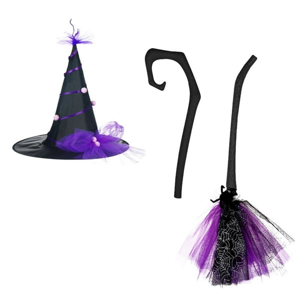 Decoración de Halloween, escoba voladora de bruja, sombrero de bruja de Halloween, baile de maquillaje, accesorios de disfraz, festival de fantasmas, juego de escobas voladoras desmontables de bruja,