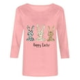 thumbnail image 4 of Cavosen Happy Easter Womens Tops 3/4 Sleeves Loose Fitting Summer Bunny Funny Letter Print Pullover Shirts Round Neck Holiday Blouse Vacation Festival Tee Shirts Casual Pink M, 4 of 4