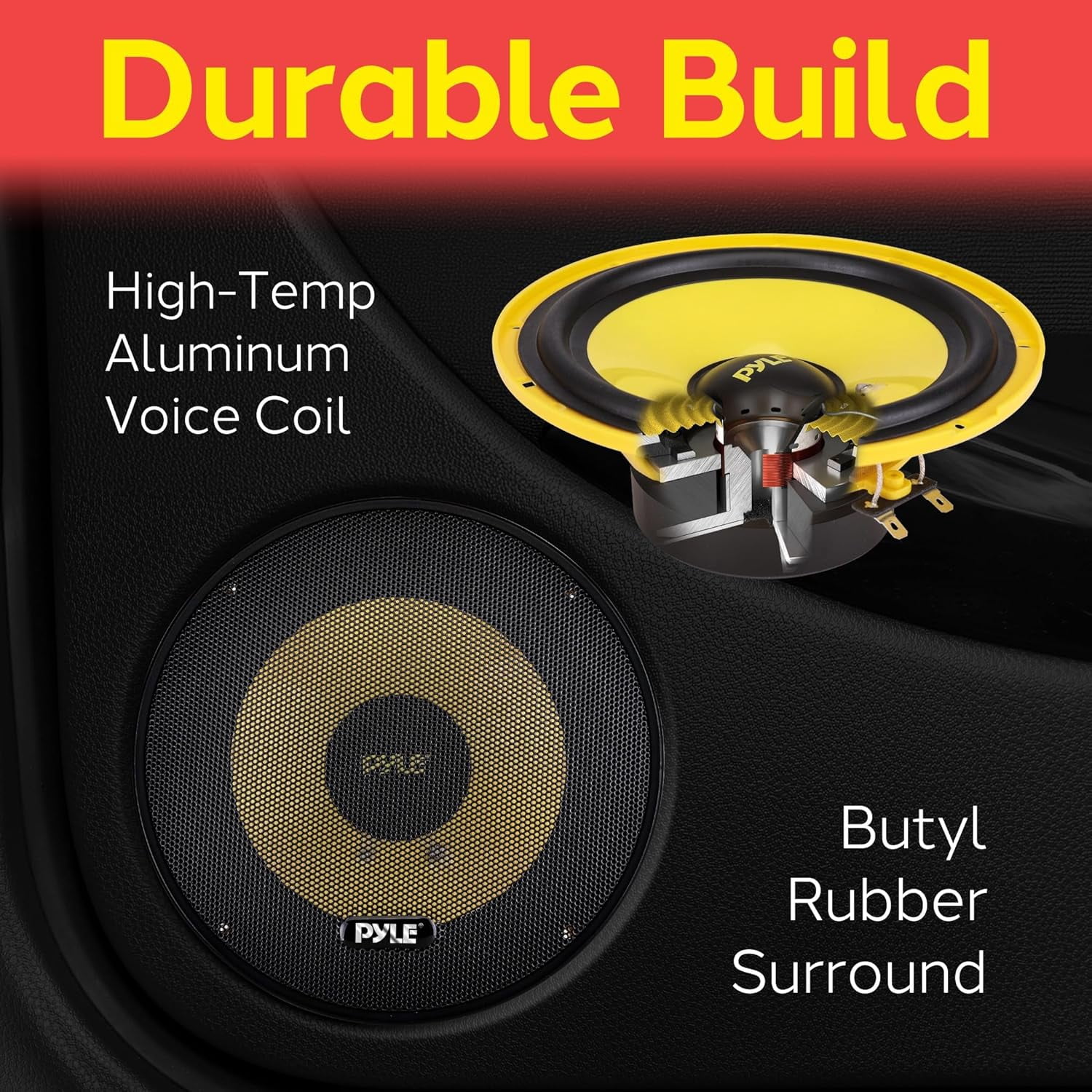 Pyle 2-Way 6.5" Component Speakers - 400W, Butyl Rubber Surround, Electroplated Basket