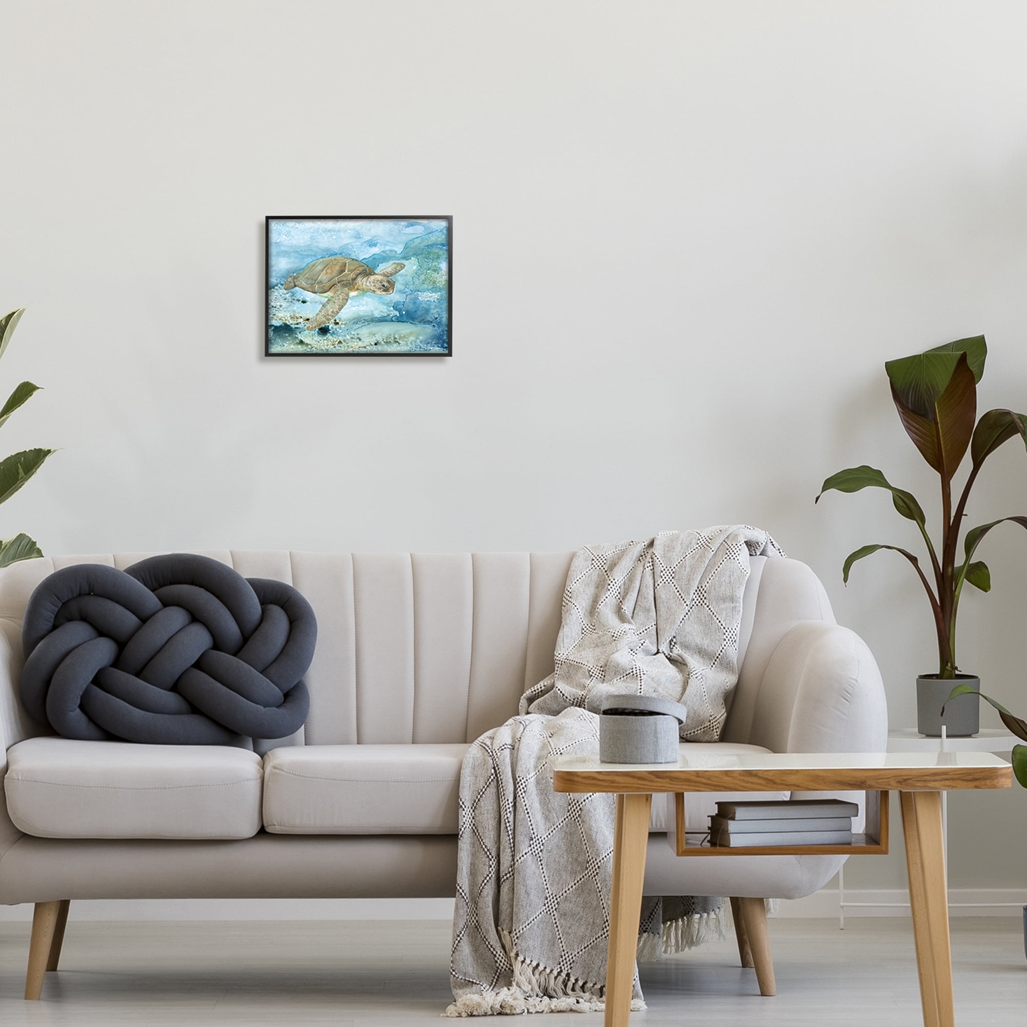 Stupell Industries Modern Sea Turtle Splash Animals & Insects Painting Black Framed Art Print Wall Art, 14 x 11
